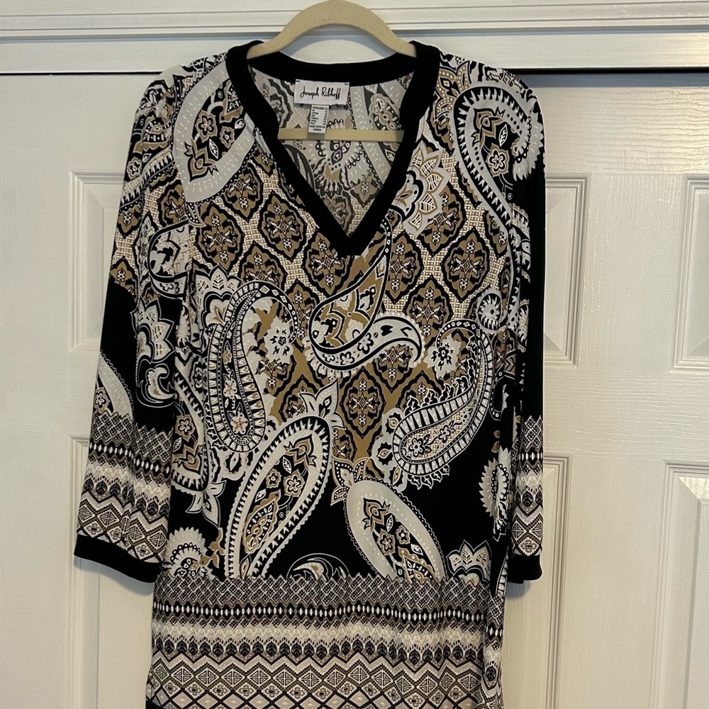 Joseph Ribkoff Black and Gold Patterned Top